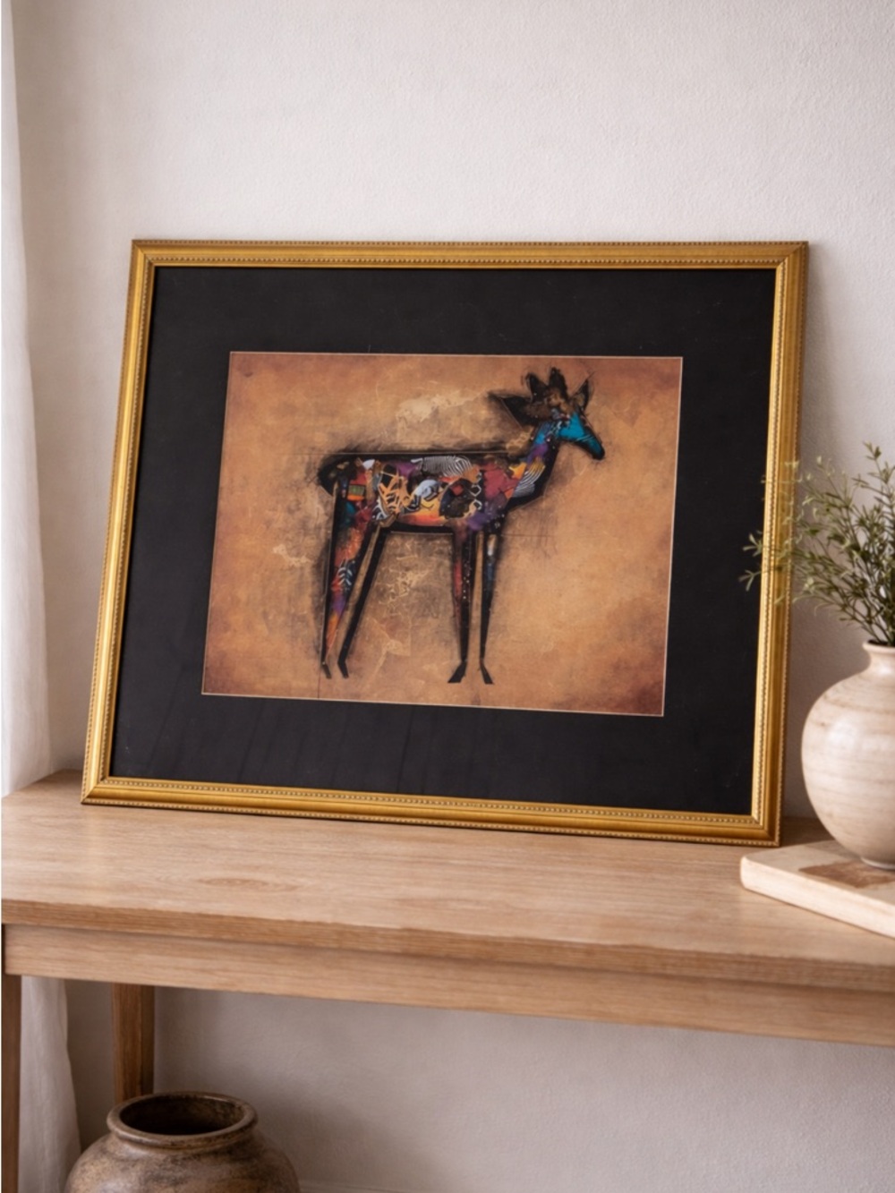 Mixed Media Gazelle Framed Art Gold Frame 21x25 | Auction Piece | Reed x Douglas